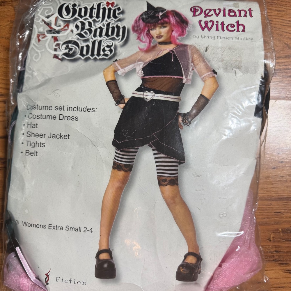 Living Fiction Deviant Witch Gothic Baby Dolls Costume Set Womens XS 2-4 5pc
